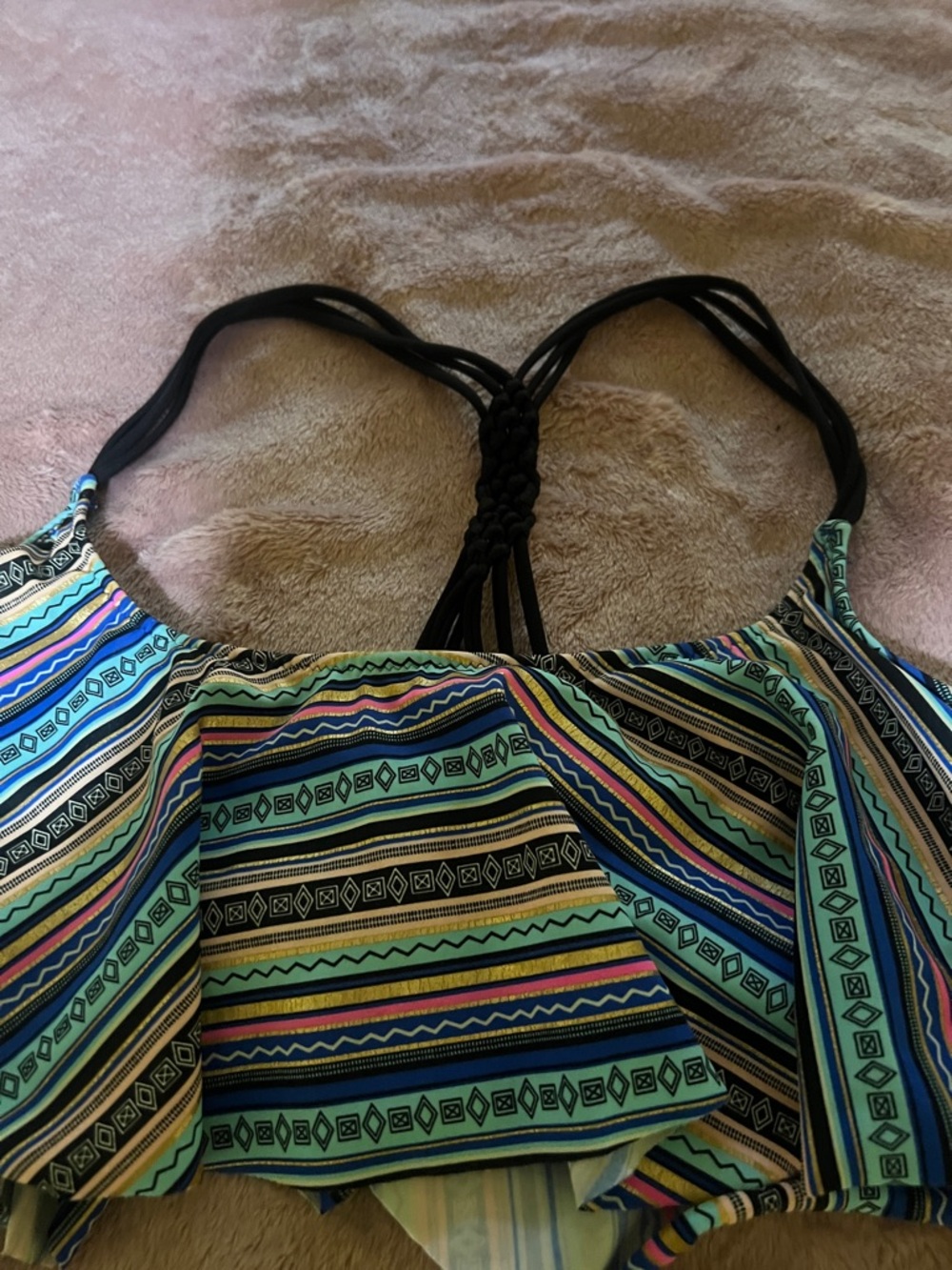 PINK Victoria's Secret Multi-Color Striped Flounce Bikini Top - Picture 4 of 7